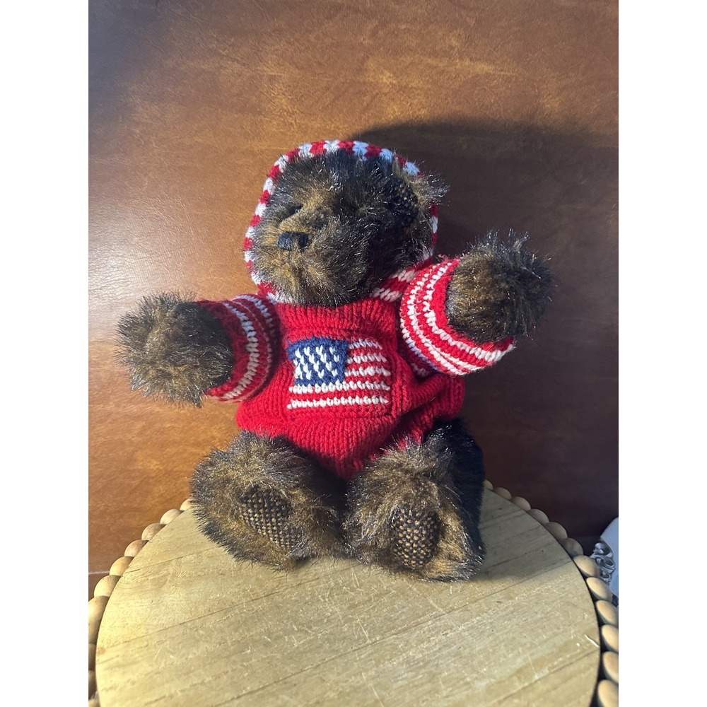 Dark Brown/Boyds bear W-handmade Knit Usa Flag Hoodie 14"